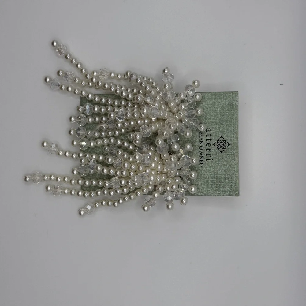 White and Silver Beaded Earrings - Picture 6 of 7